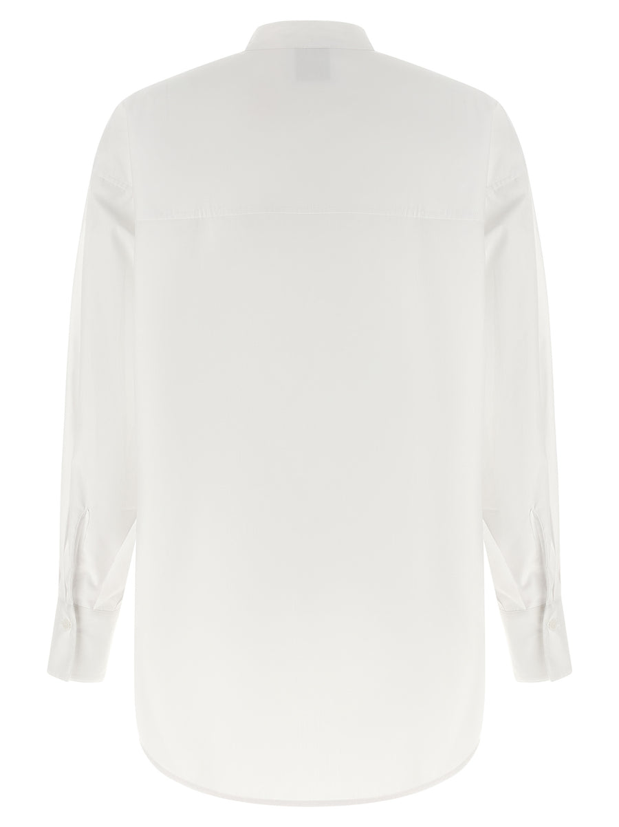 Nude Ruches Shirt White Cotton Poplin Blouse Front Ruching Mandarin Collar For Women Everyday Luxe