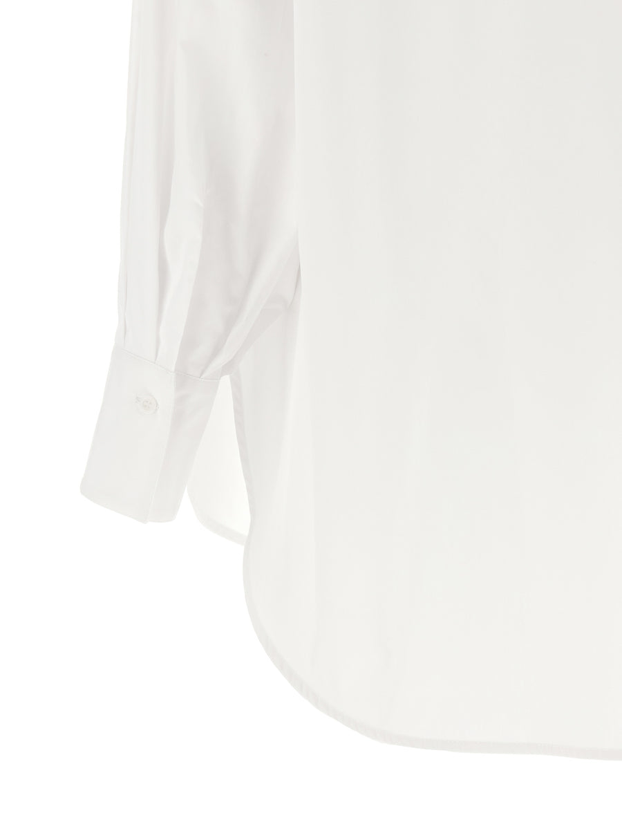 Nude Ruches Shirt White Cotton Poplin Blouse Front Ruching Mandarin Collar For Women Everyday Luxe