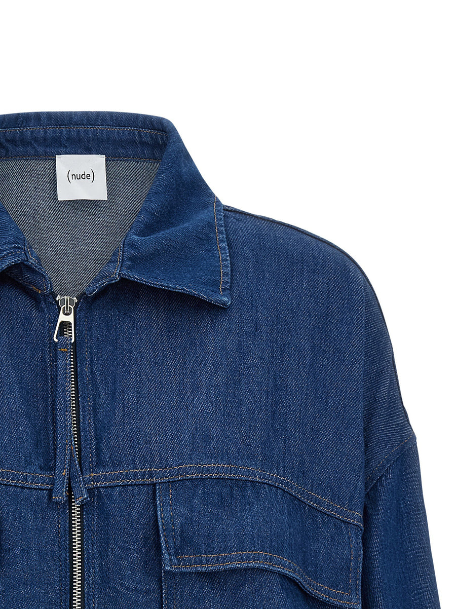 Nude Blake 100 Percent Tencel Denim Jacket For Women Breathable Longline With Shirt Collar Front Zip
