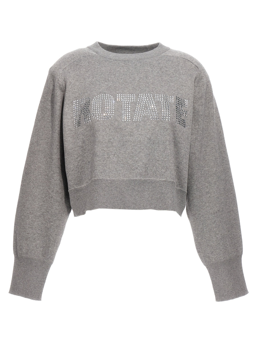 Rotate Birger Christensen Firm Knit Cropped Sweater With Organic Cotton Blend And Sequin Logo For Women