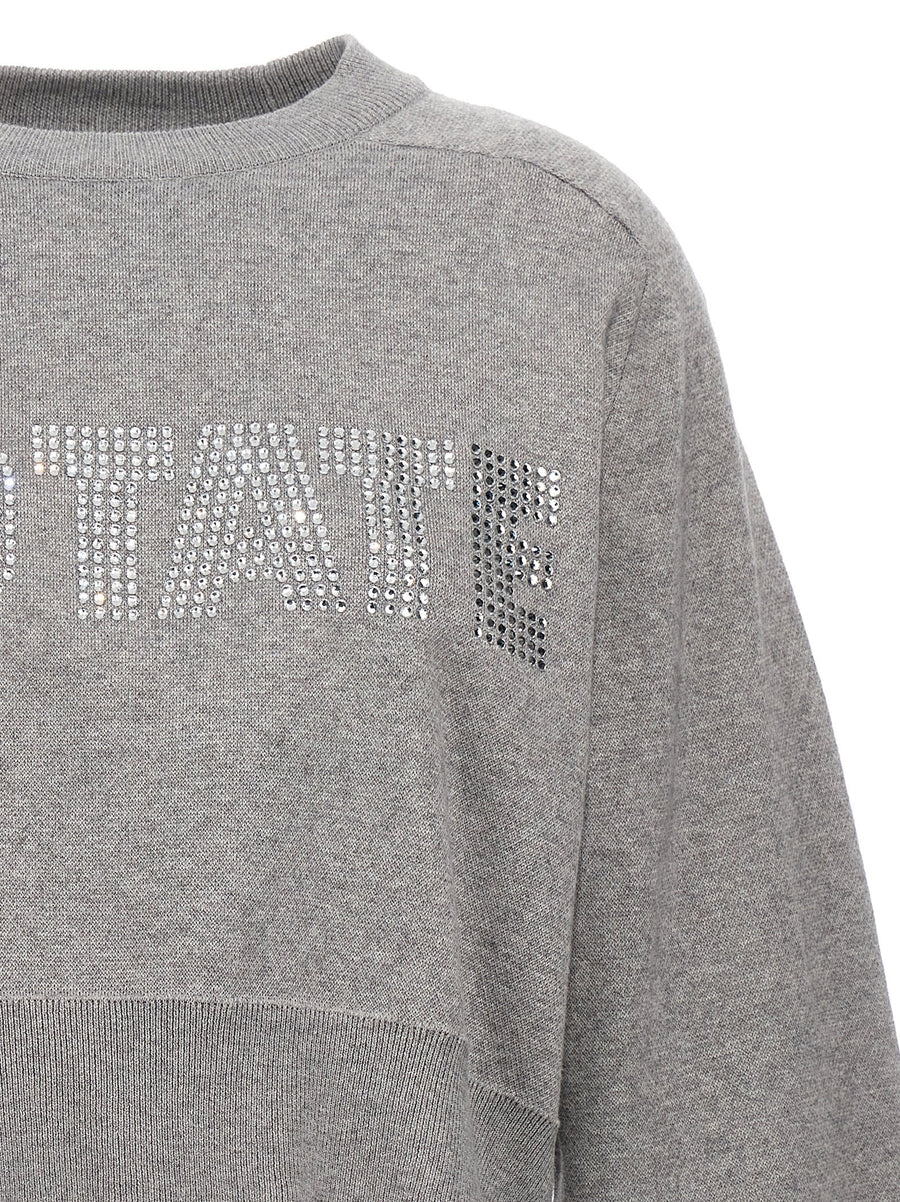 Rotate Birger Christensen Firm Knit Cropped Sweater With Organic Cotton Blend And Sequin Logo For Women