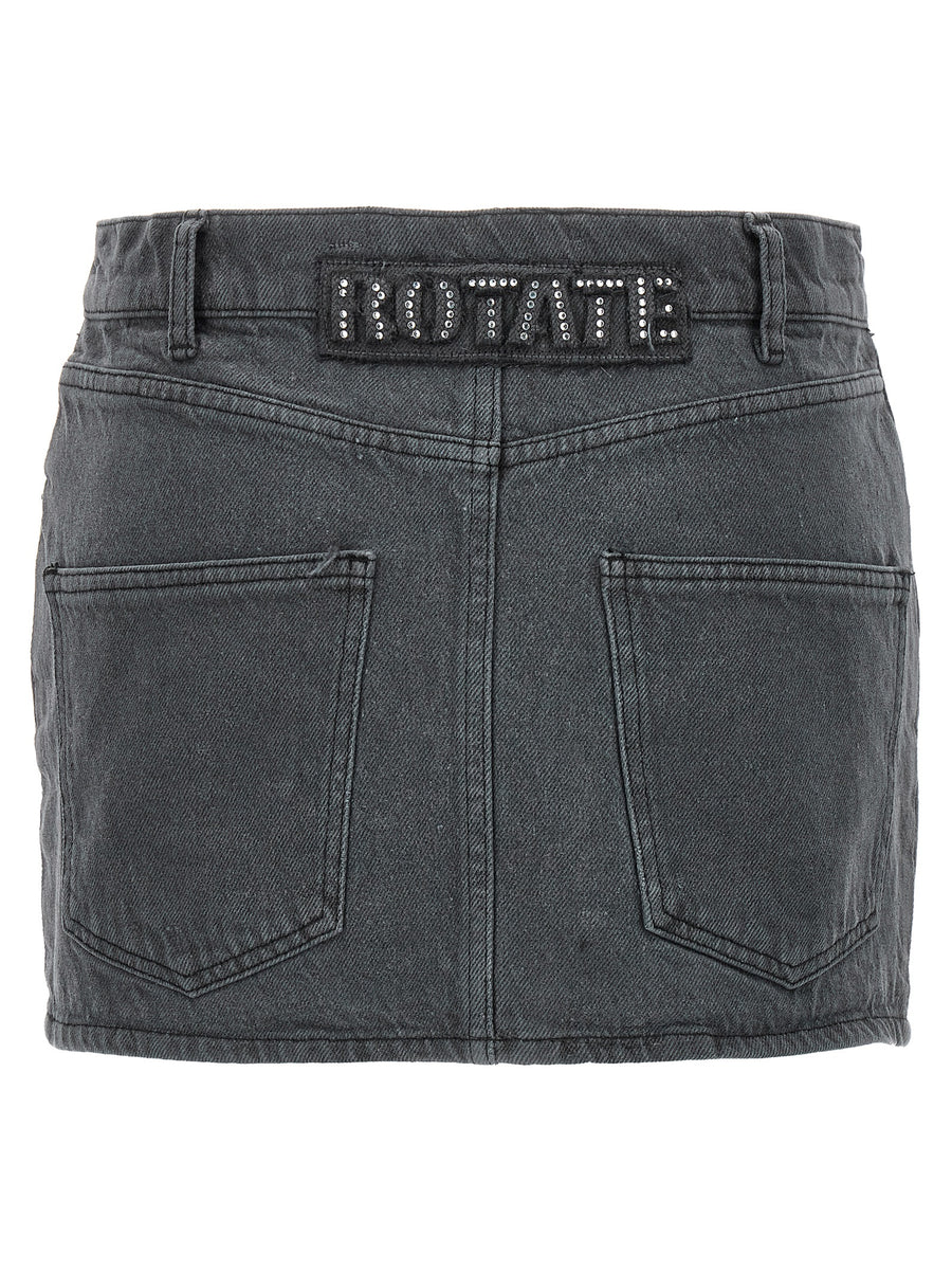Rotate Birger Christensen Nela Everyday Skirt For Women Gray Cotton Denim With Sequin Logo Back