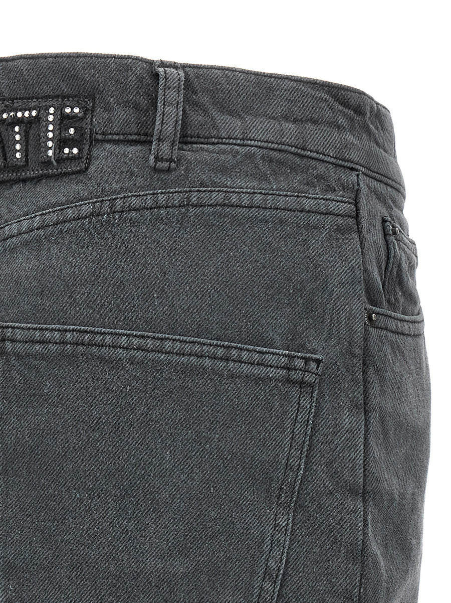 Rotate Birger Christensen Nela Everyday Skirt For Women Gray Cotton Denim With Sequin Logo Back