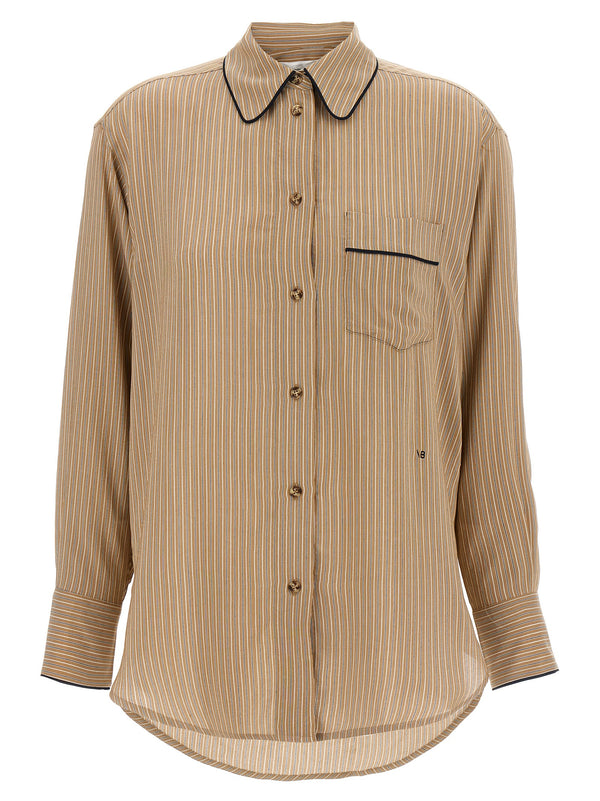 Victoria Beckham Pyjama Shirt Piping Detail Luxury Lounge Top For Women Silk Viscose Blend With Signature Embroidery