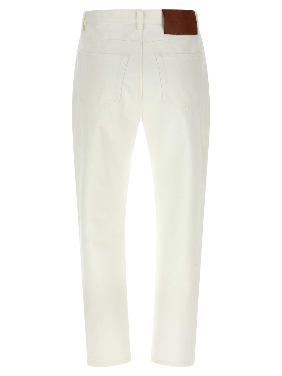 Victoria Beckham High Waist White Denim Jeans For Women Cropped Straight Leg Premium Luxury