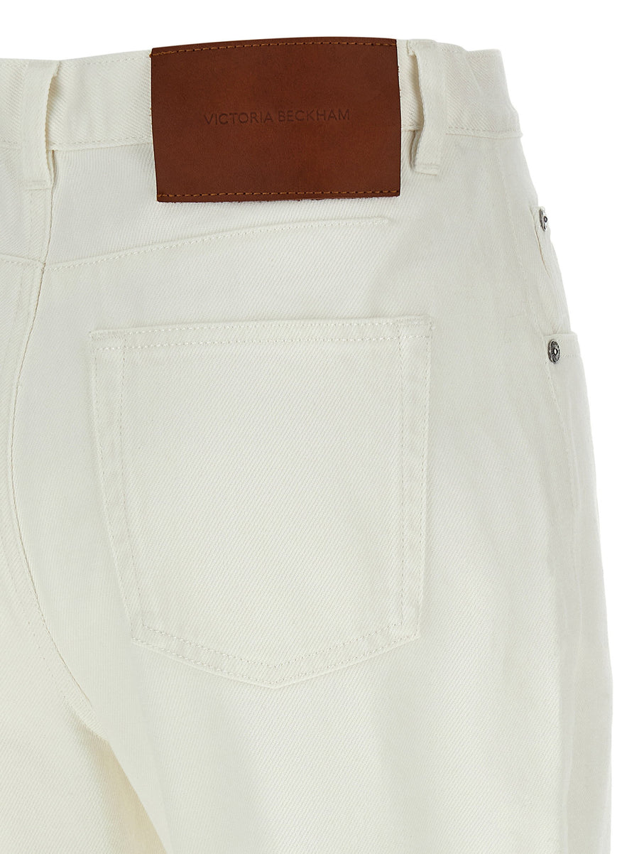 Victoria Beckham High Waist White Denim Jeans For Women Cropped Straight Leg Premium Luxury