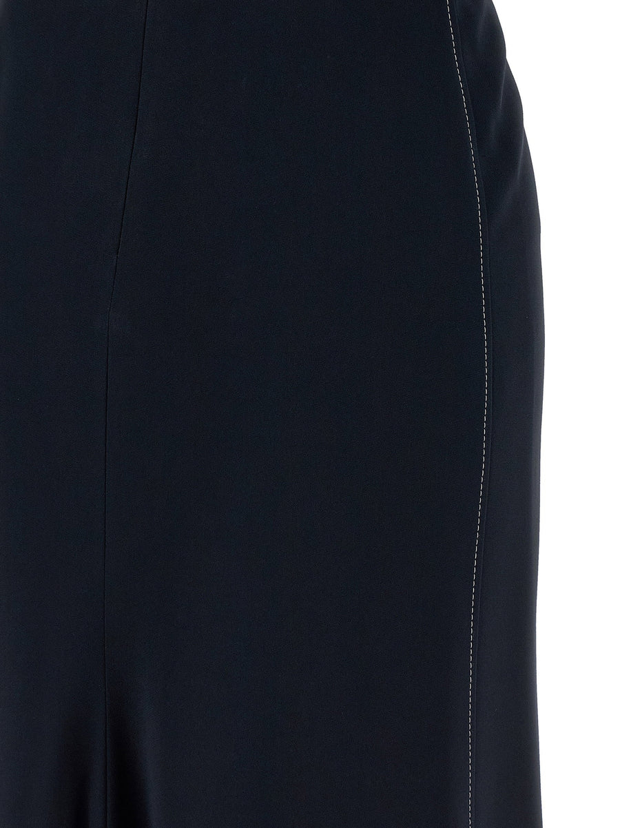 Victoria Beckham Edith Dress Blue Cady V Neck With Bloused Sleeves For Modern Evening Wear And Asymmetrical Hem