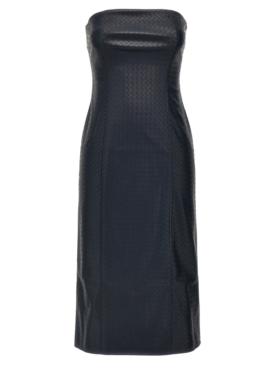 Rotate Birger Christensen Blue Midi Braided Dress Off Shoulder Leatherlook Evening Wear for Women