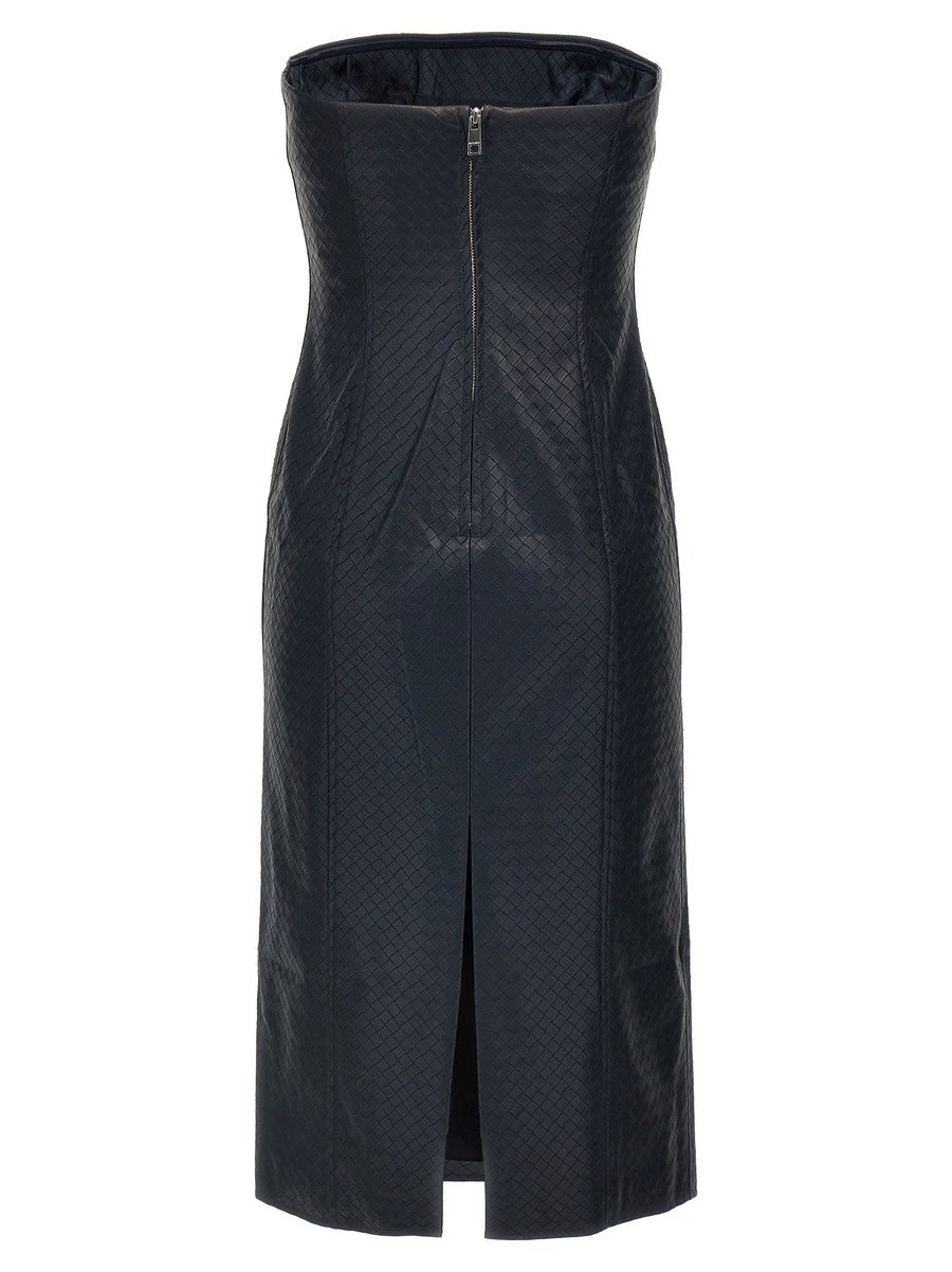 Rotate Birger Christensen Blue Midi Braided Dress Off Shoulder Leatherlook Evening Wear for Women