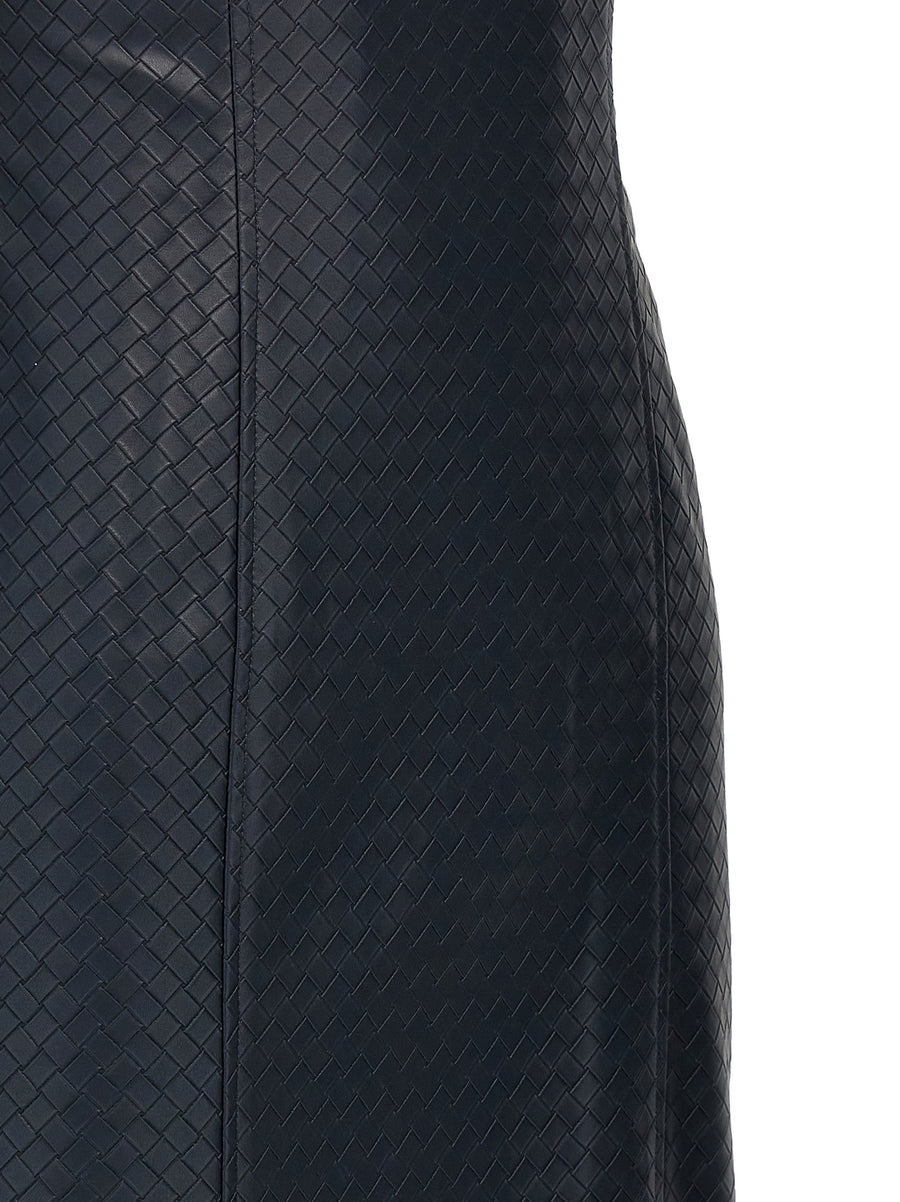 Rotate Birger Christensen Blue Midi Braided Dress Off Shoulder Leatherlook Evening Wear for Women