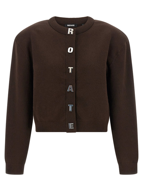 Rotate Birger Christensen Organic Cotton Brown Cashmere Crop Cardigan For Women With Logo Button Closure