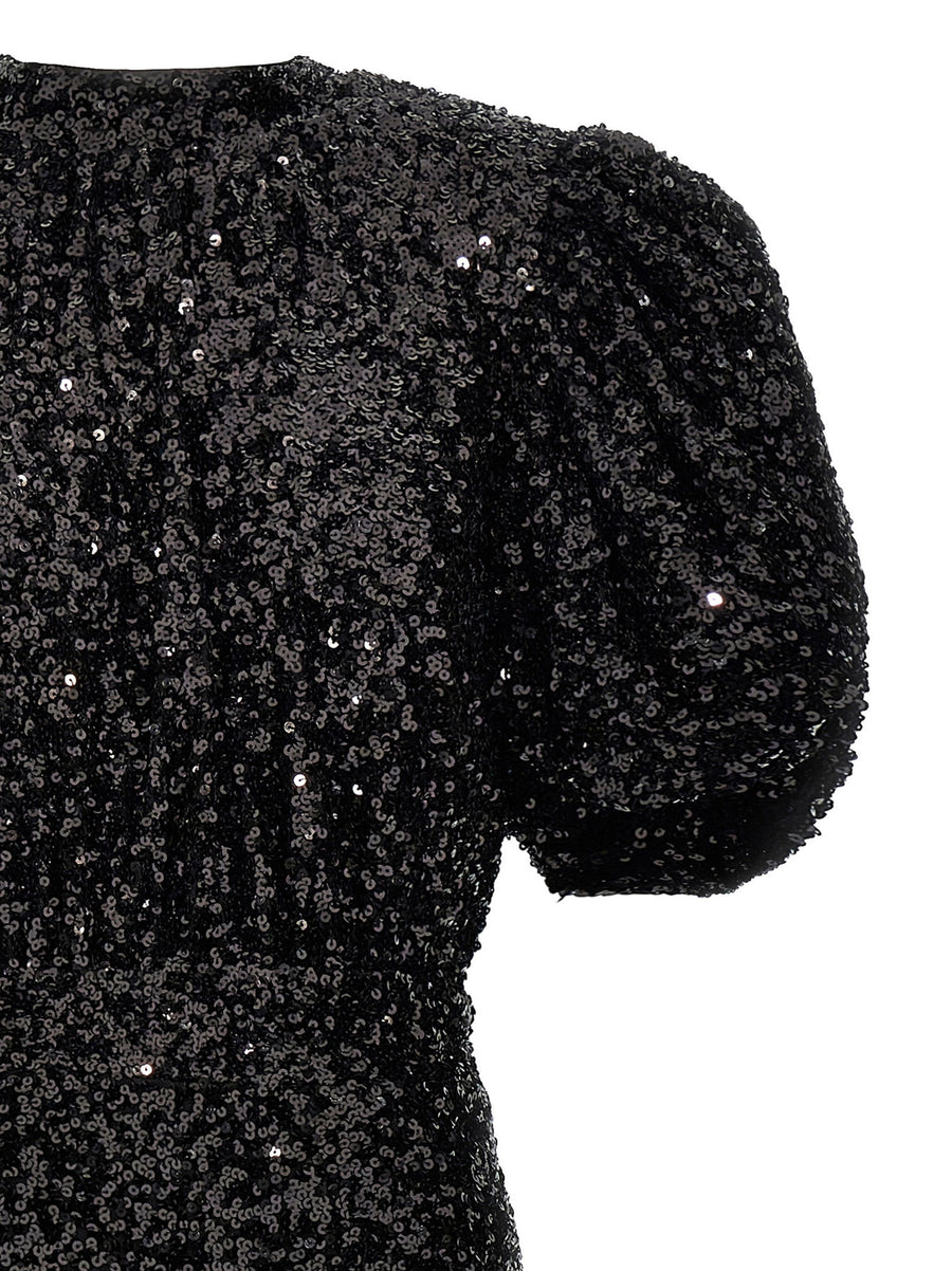 Rotate Birger Christensen Black Sequin Midi Dress Recycled Polyester