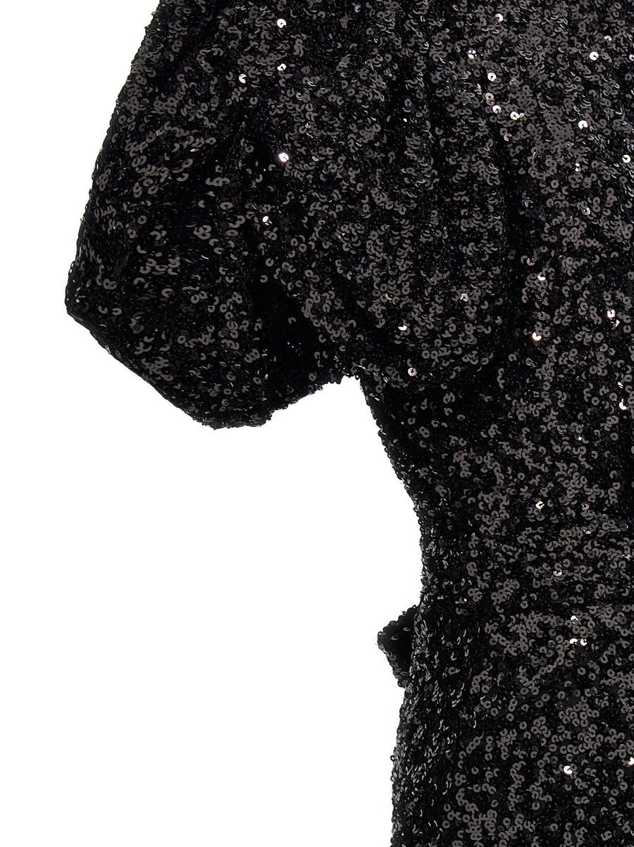 Rotate Birger Christensen Black Sequin Midi Dress Recycled Polyester