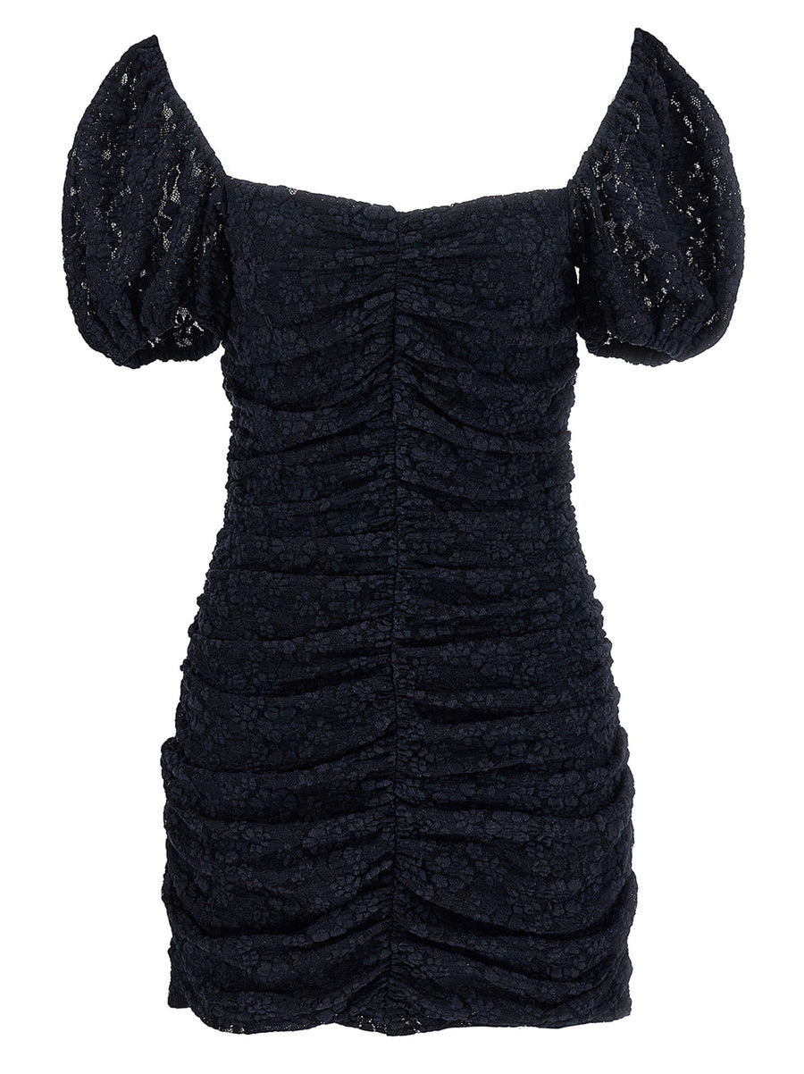 Rotate Birger Christensen Blue Lace Dress Mini With Puff Sleeves For Elegant Evening Wear Women