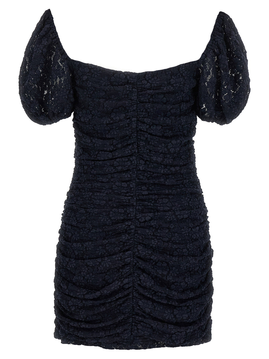 Rotate Birger Christensen Blue Lace Dress Mini With Puff Sleeves For Elegant Evening Wear Women