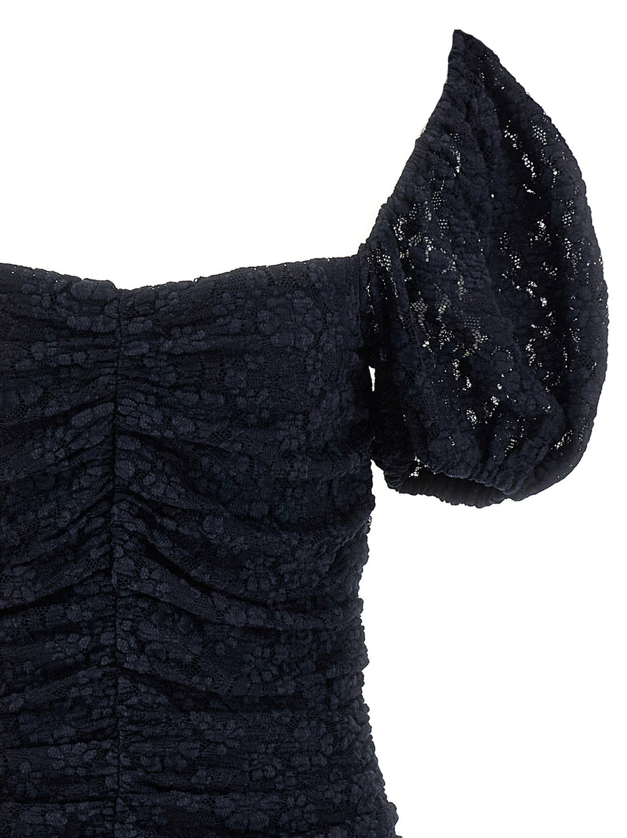 Rotate Birger Christensen Blue Lace Dress Mini With Puff Sleeves For Elegant Evening Wear Women