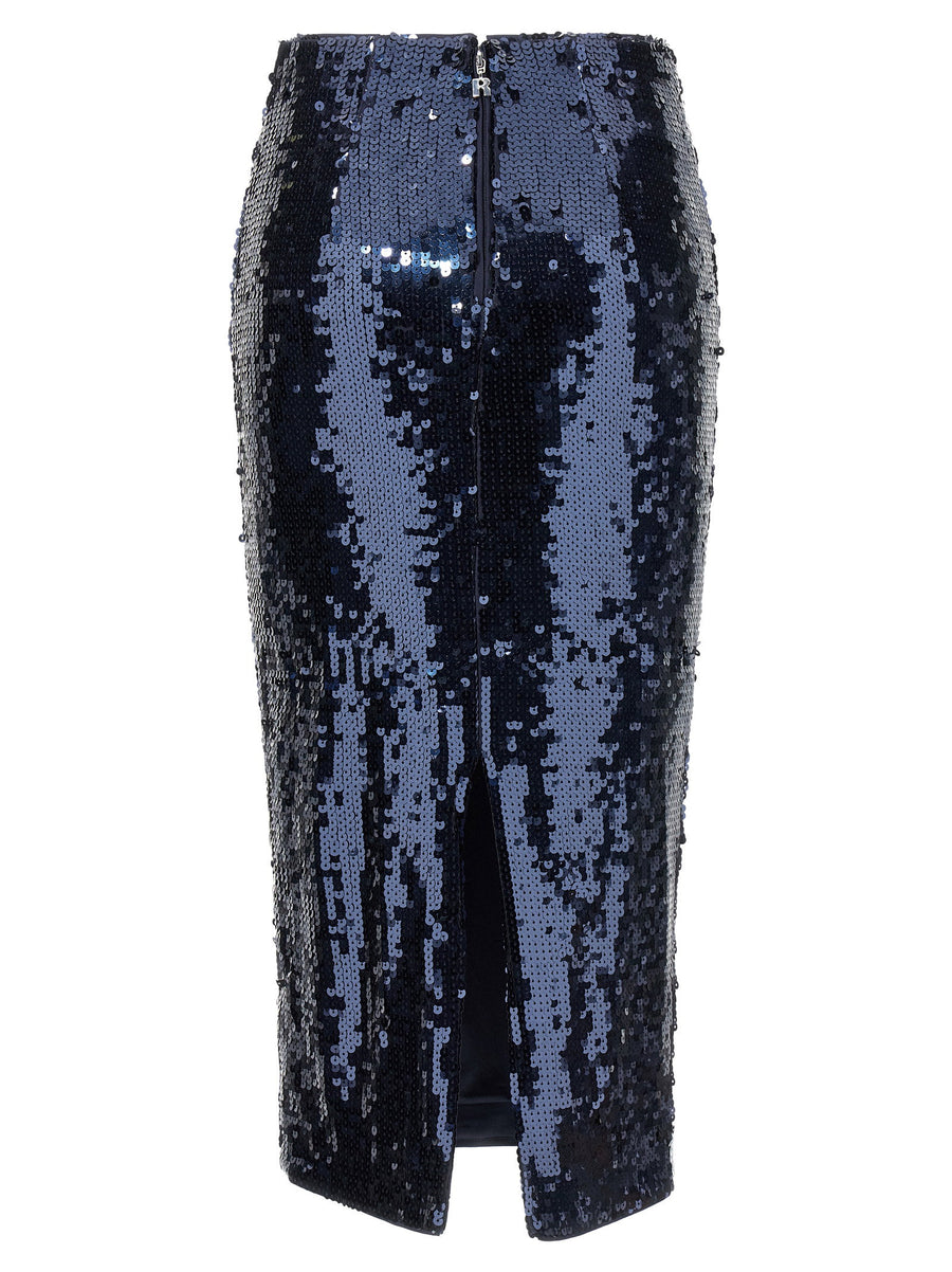 Rotate Birger Christensen Sequin Pencil Skirt For Women Glamorous Blue Bodycon Partywear
