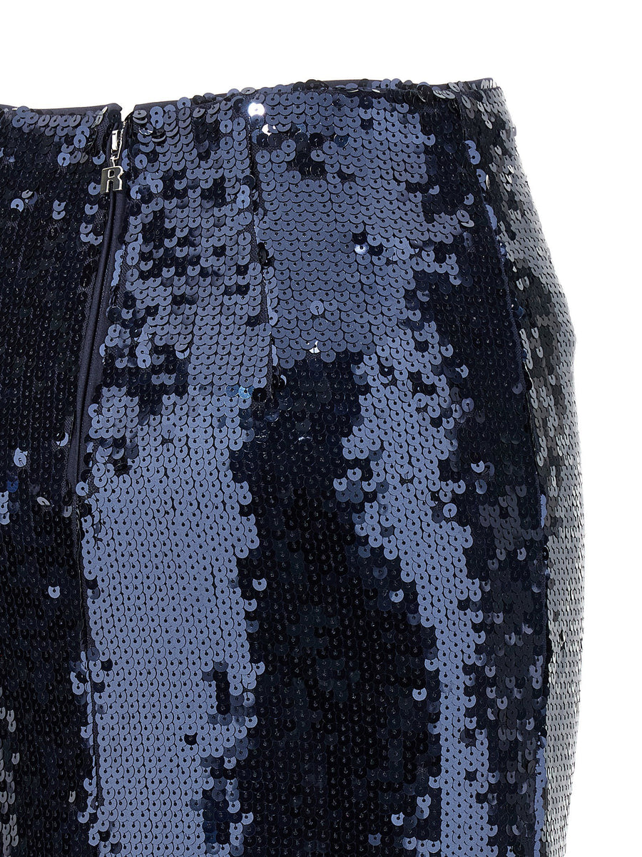 Rotate Birger Christensen Sequin Pencil Skirt For Women Glamorous Blue Bodycon Partywear