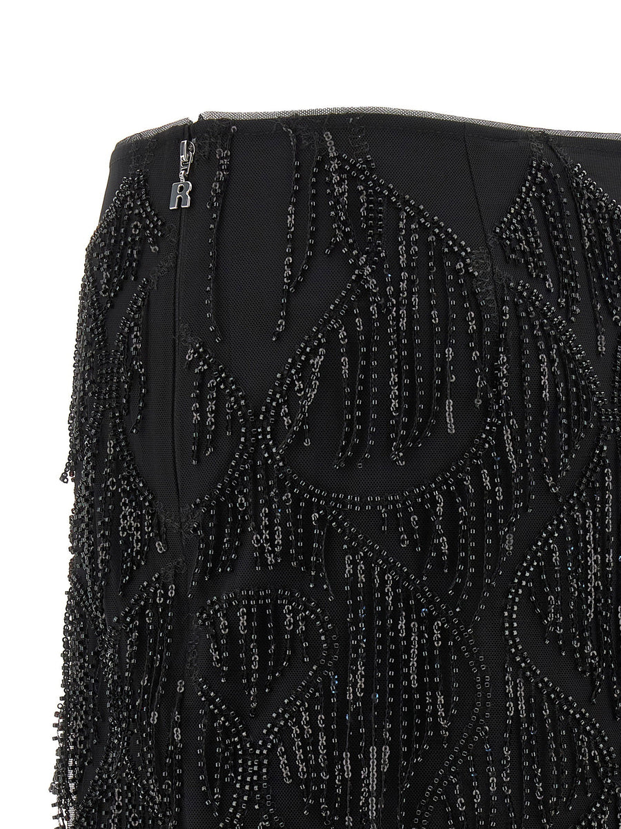 Rotate Birger Christensen Beaded Fringed Sequin Embroidered Mini Skirt Black