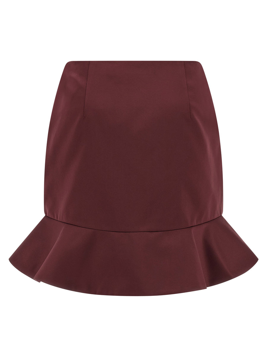 Rotate Birger Christensen Flounced Satin Mini Skirt Bordeaux For Elegant Women Spring Summer 2026 Styling