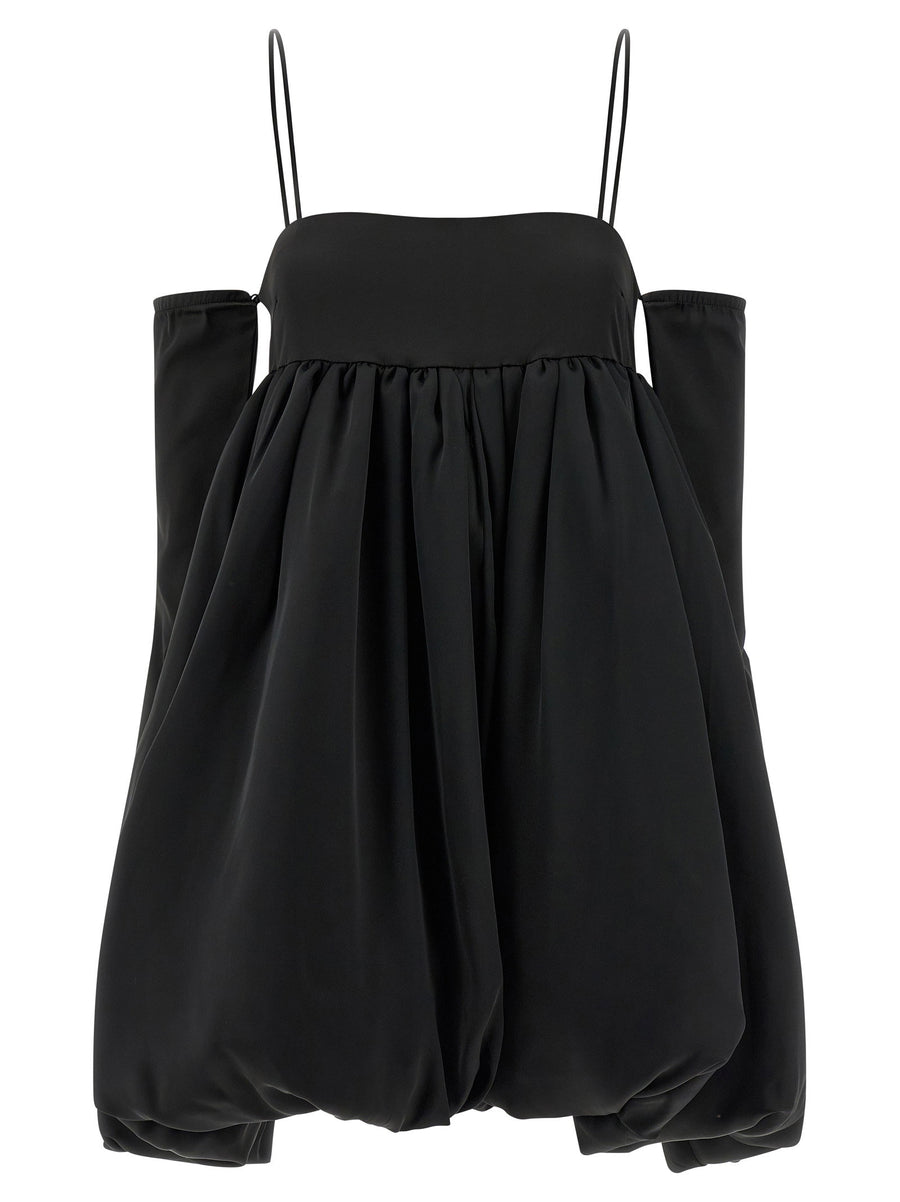 Rotate Birger Christensen Black Satin Le Bubble Mini Dress With Removable Sleeves For Women