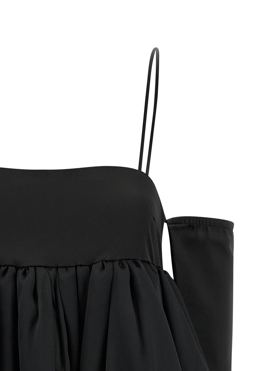 Rotate Birger Christensen Black Satin Le Bubble Mini Dress With Removable Sleeves For Women