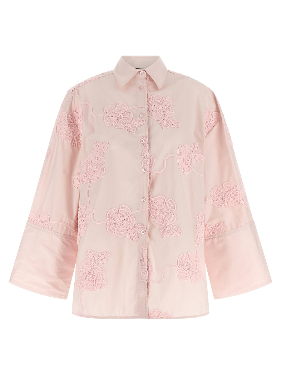 Floral Embroidery Shirt By Rotate Birger Christensen For Women 3D Allover Pink Cotton Poplin
