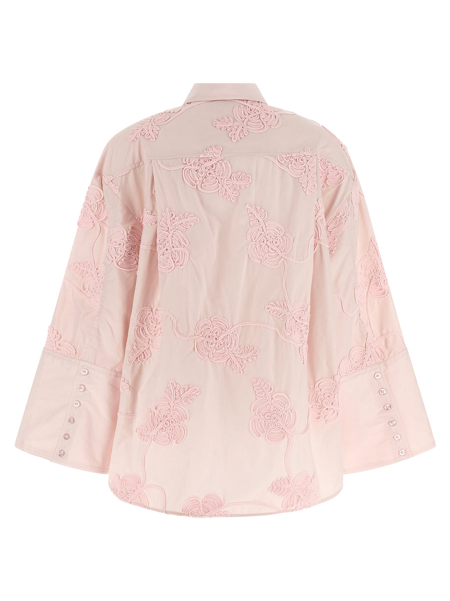 Floral Embroidery Shirt By Rotate Birger Christensen For Women 3D Allover Pink Cotton Poplin