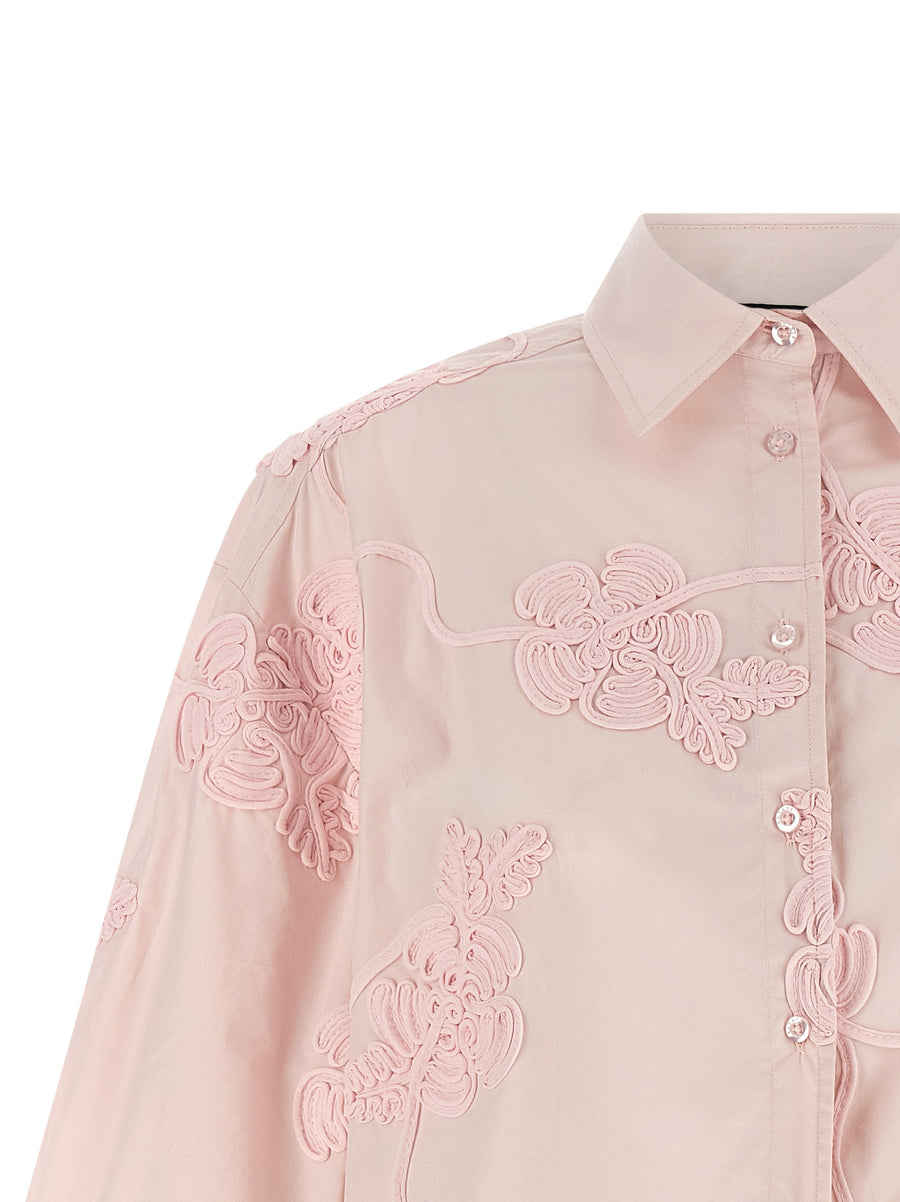 Floral Embroidery Shirt By Rotate Birger Christensen For Women 3D Allover Pink Cotton Poplin