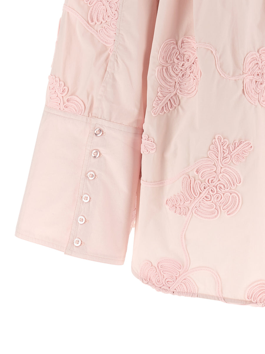 Floral Embroidery Shirt By Rotate Birger Christensen For Women 3D Allover Pink Cotton Poplin