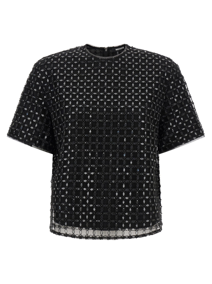 Rotate Birger Christensen Beaded Oversize Top For Women Luxe Beadwork Sequined Tulle Eveningwear Statement Piece