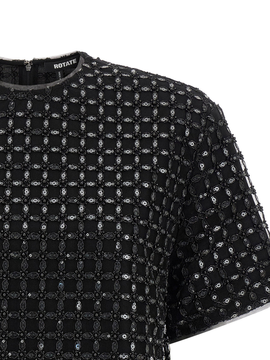 Rotate Birger Christensen Beaded Oversize Top For Women Luxe Beadwork Sequined Tulle Eveningwear Statement Piece