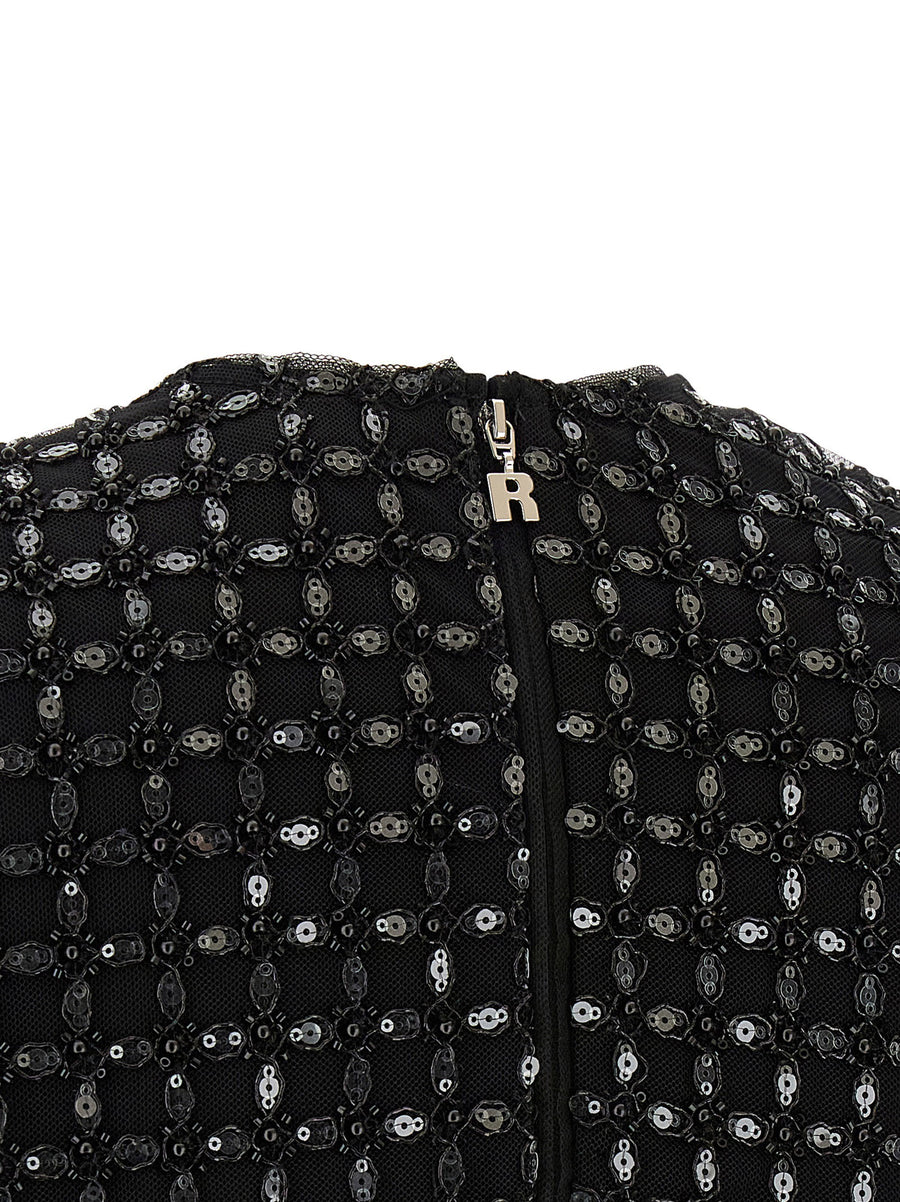 Rotate Birger Christensen Beaded Oversize Top For Women Luxe Beadwork Sequined Tulle Eveningwear Statement Piece