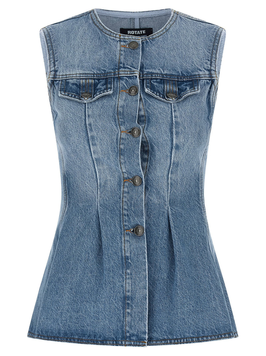 Rotate Birger Christensen Flared Denim Light Blue Cotton Button Closure
