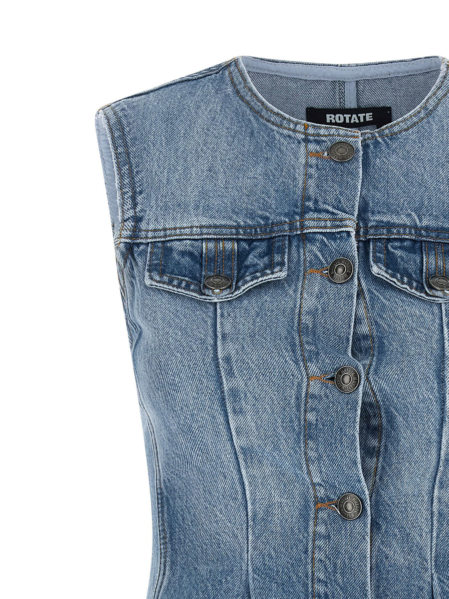 Rotate Birger Christensen Flared Denim Light Blue Cotton Button Closure