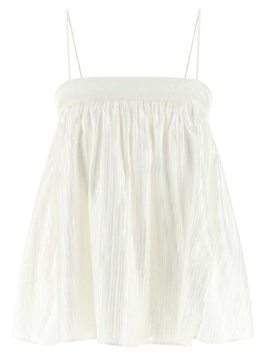 Rotate Birger Christensen White Striped Viscose Top Zip Closure With Square Neck