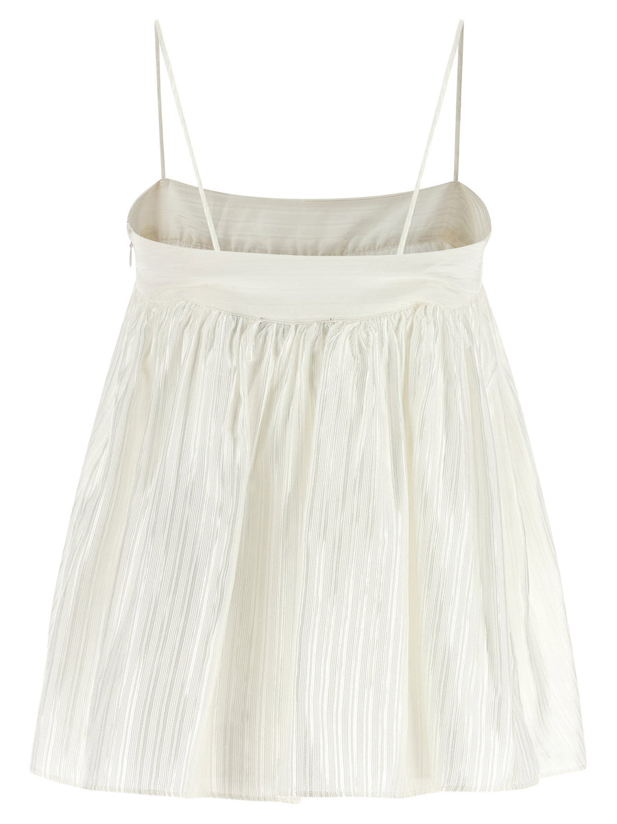 Rotate Birger Christensen White Striped Viscose Top Zip Closure With Square Neck