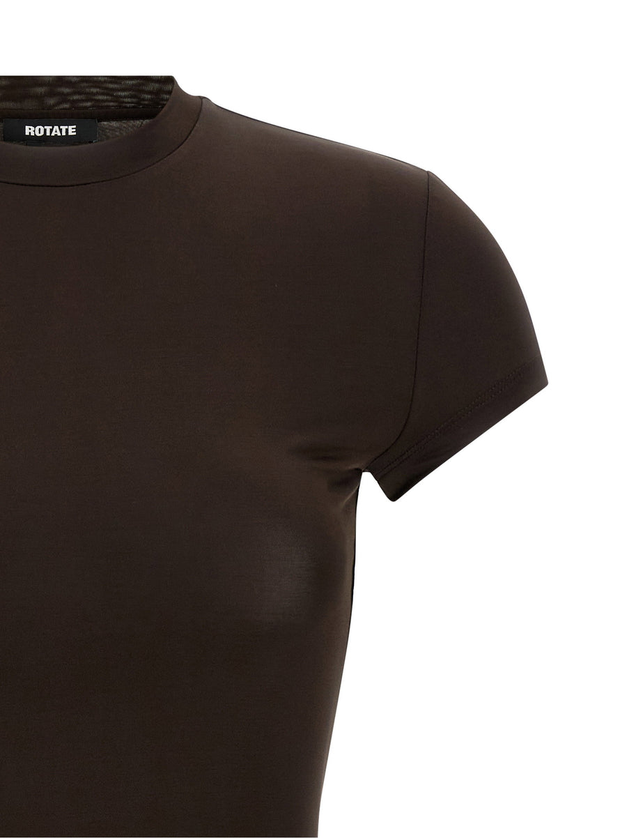 Rotate Birger Christensen Draped Dress For Women Brown Viscose Jersey Mini With Curl Detail