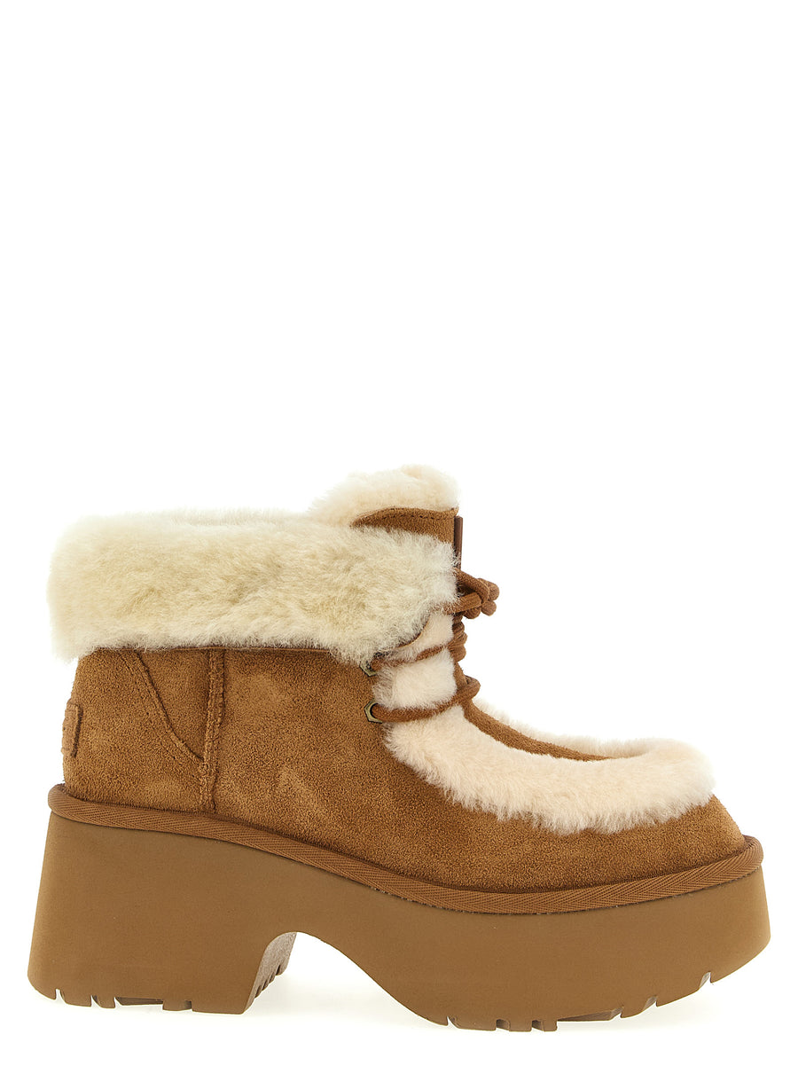 UGG Esmee Lace Up Ankle Boots For Women Luxury Suede With Sheepskin Lining 7cm Platform Brown