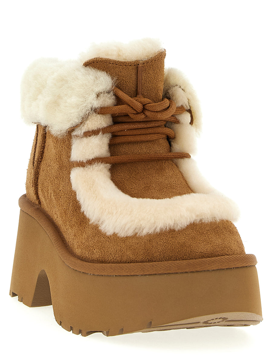 UGG Esmee Lace Up Ankle Boots For Women Luxury Suede With Sheepskin Lining 7cm Platform Brown