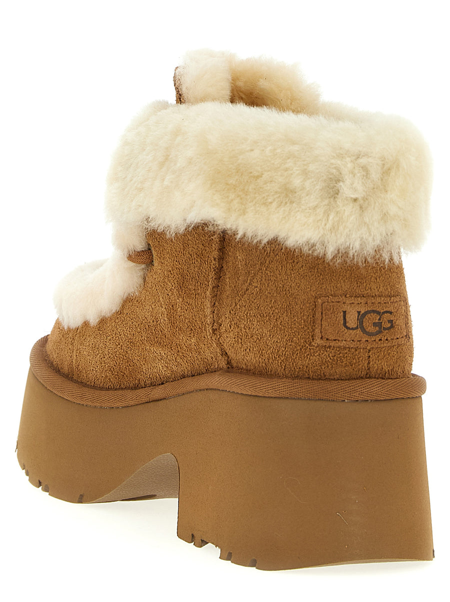 UGG Esmee Lace Up Ankle Boots For Women Luxury Suede With Sheepskin Lining 7cm Platform Brown