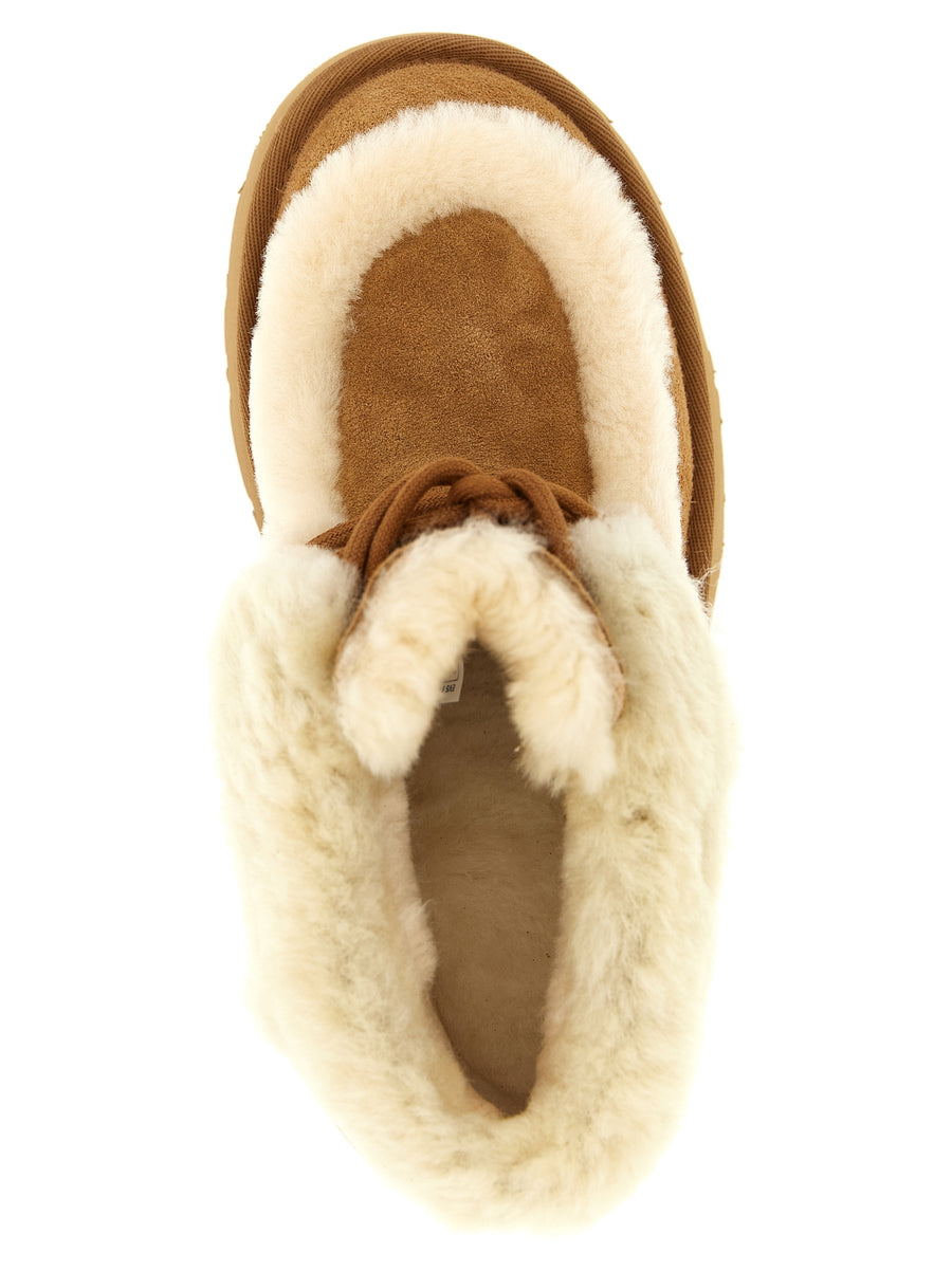 UGG Esmee Lace Up Ankle Boots For Women Luxury Suede With Sheepskin Lining 7cm Platform Brown