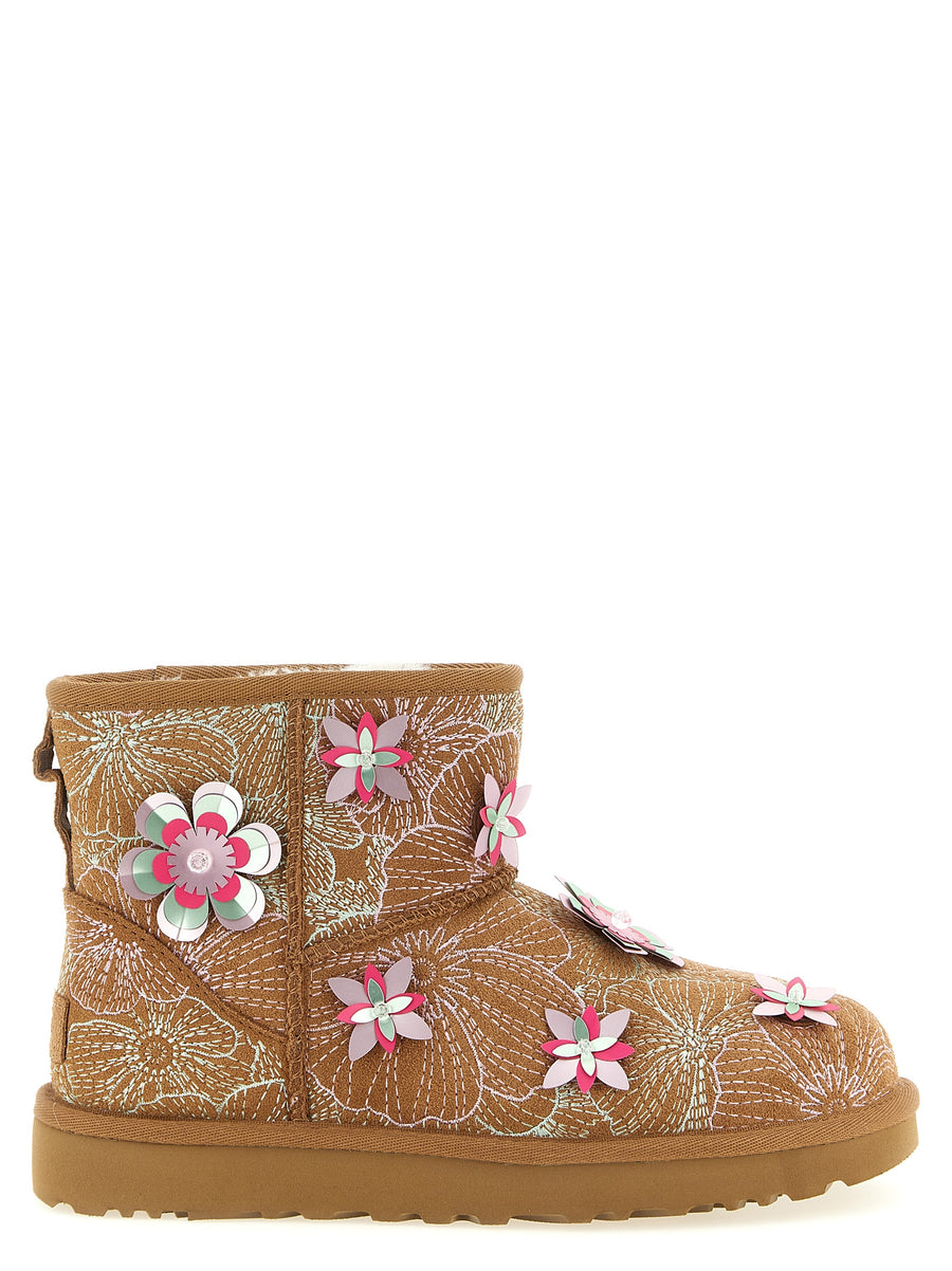 UGG Classic Mini Meadow Embroidered Luxurious Leather Ankle Boots For Women With 3D Floral Details And Everyday Comfort