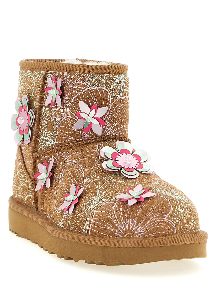 UGG Classic Mini Meadow Embroidered Luxurious Leather Ankle Boots For Women With 3D Floral Details And Everyday Comfort