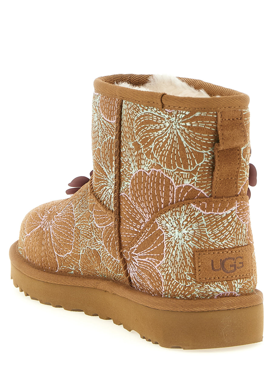 UGG Classic Mini Meadow Embroidered Luxurious Leather Ankle Boots For Women With 3D Floral Details And Everyday Comfort