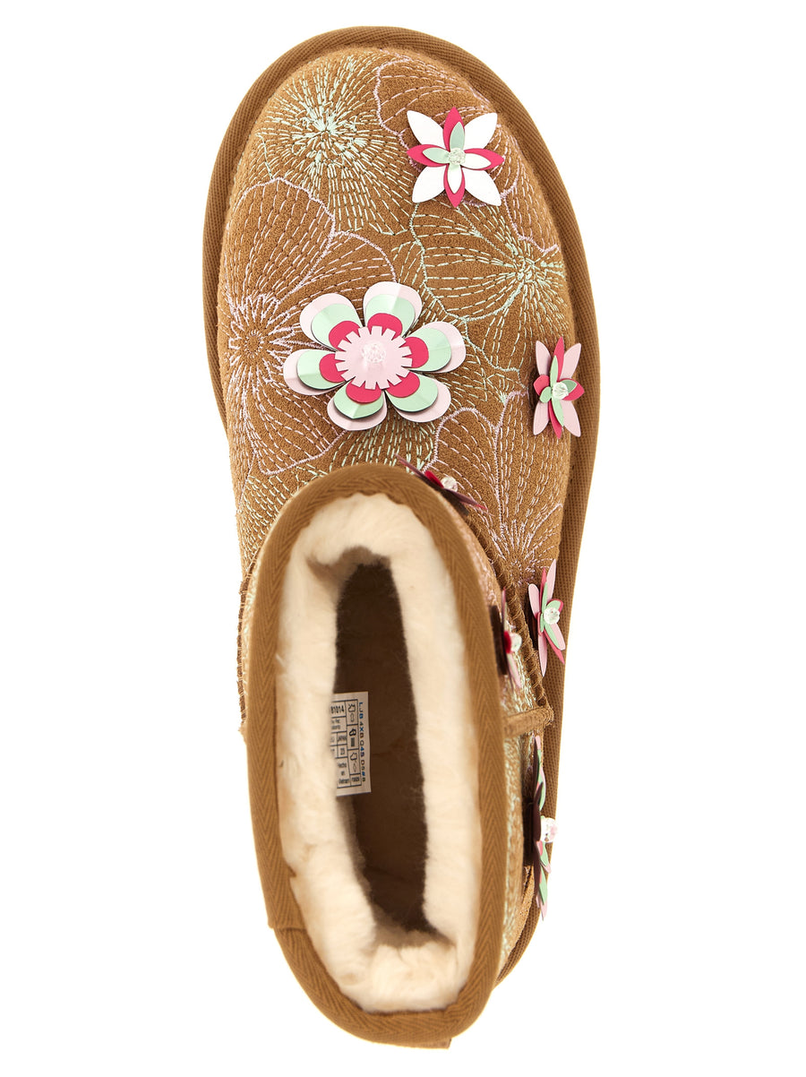 UGG Classic Mini Meadow Embroidered Luxurious Leather Ankle Boots For Women With 3D Floral Details And Everyday Comfort