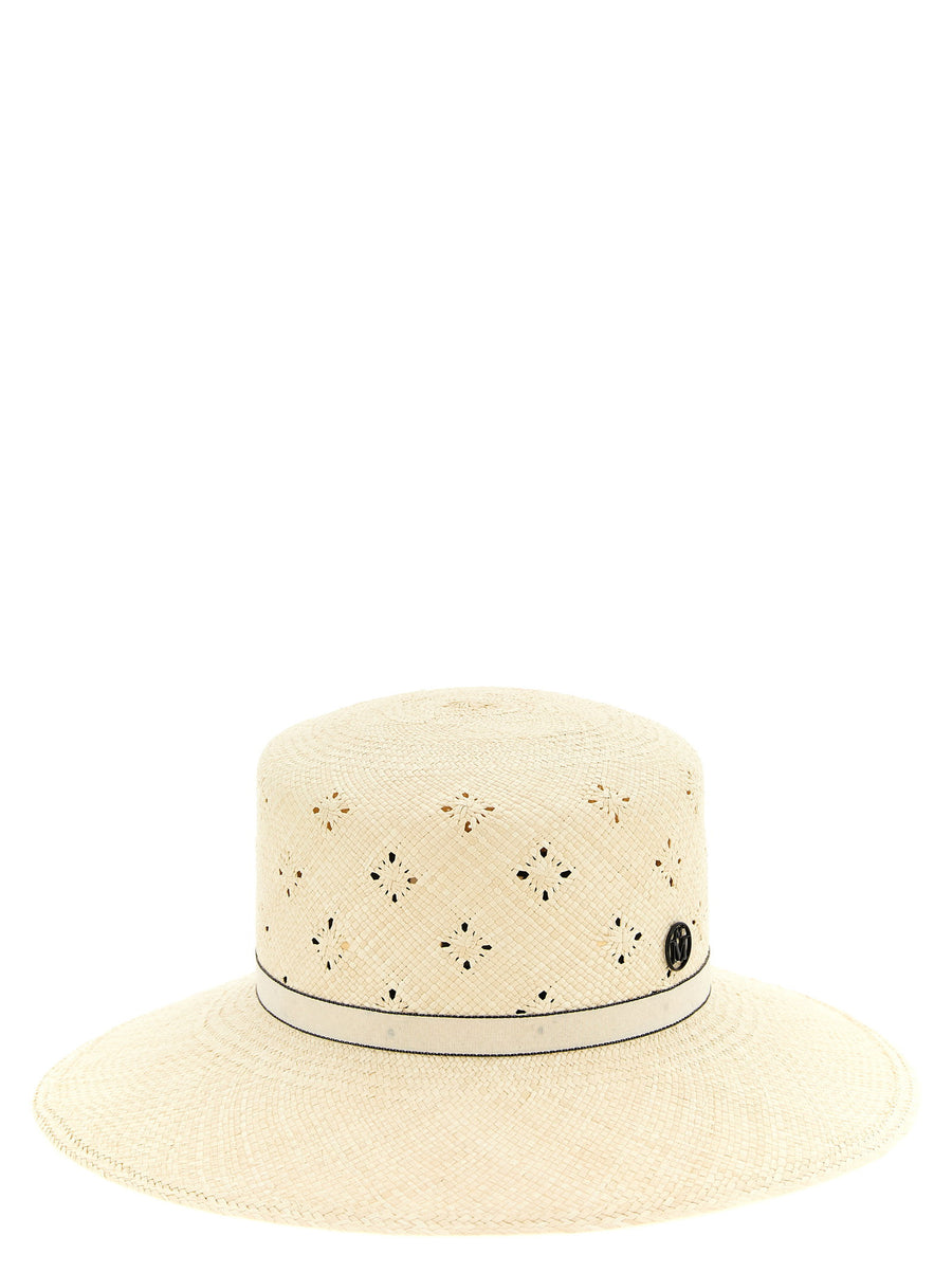 Maison Michel Ludi Cloche Straw Hat With Grosgrain Ribbon Beige