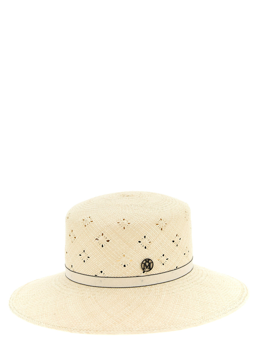 Maison Michel Ludi Cloche Straw Hat With Grosgrain Ribbon Beige