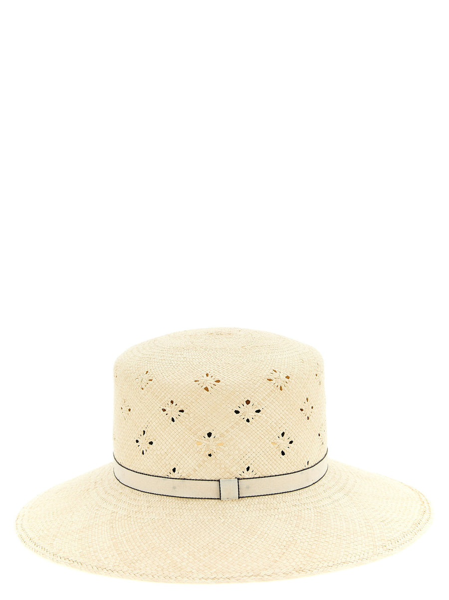 Maison Michel Ludi Cloche Straw Hat With Grosgrain Ribbon Beige