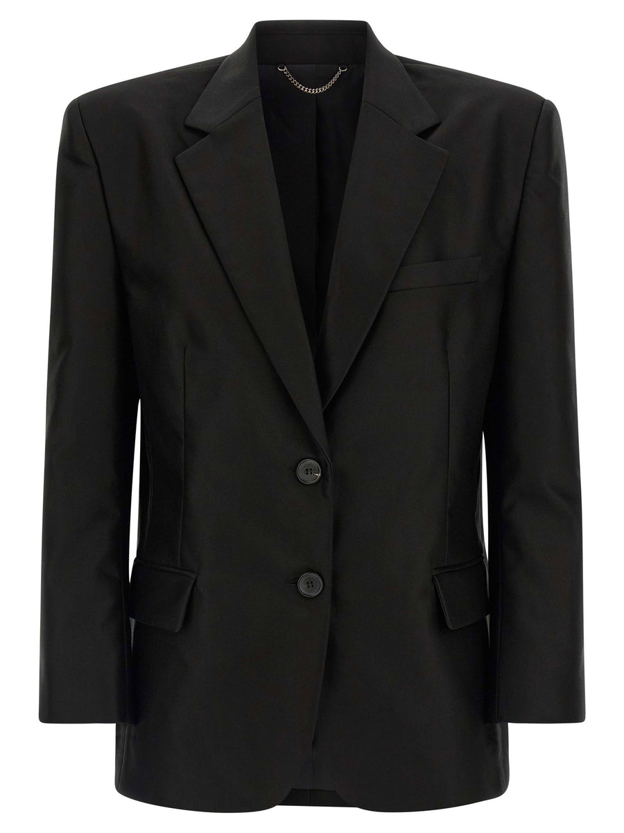 Magda Butrym 04 Blazer For Women Convertible Black Cotton Tailored Jacket Removable Maxi Flower Brooch Mirror Lapels